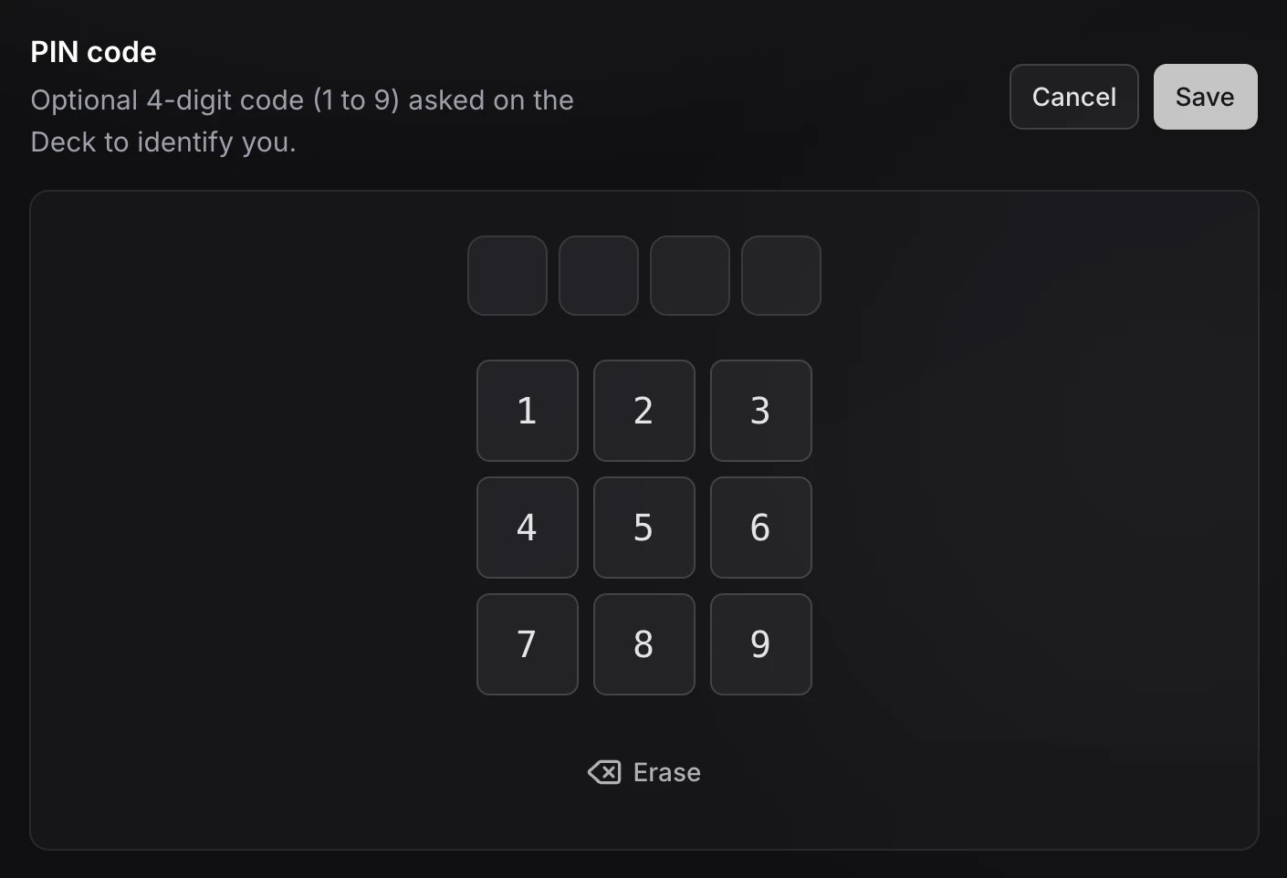 Clavier de définition du code PIN dans Mon compte