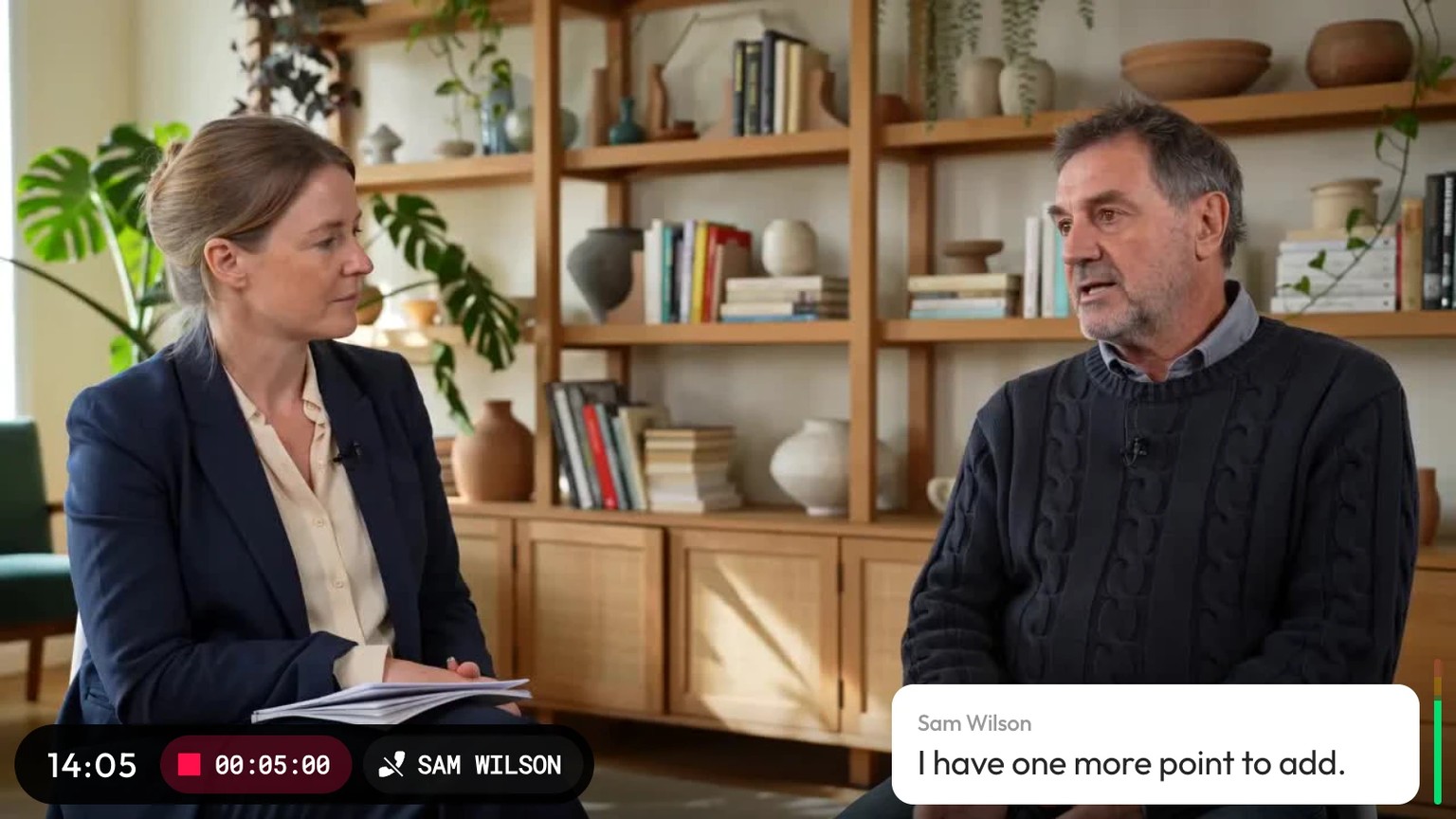 Le message de Sam Wilson apparaît sur l’écran de monitoring du studio