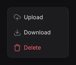 Menu d’un enregistrement avec les commandes Transférer, Télécharger et Supprimer