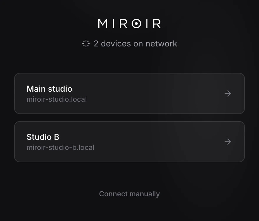Liste des studios détectés dans Miroir Remote