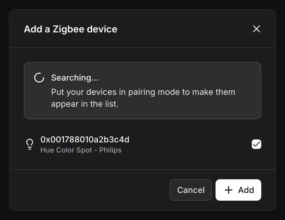 Appareil Zigbee détecté dans la fenêtre d’appairage